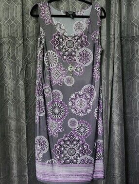 R & M Collection Sleeveless Gray & Purple Floral Printed Shift Dress